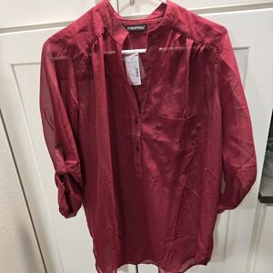 Maurices Sheer Red Button-Up Blouse nwt